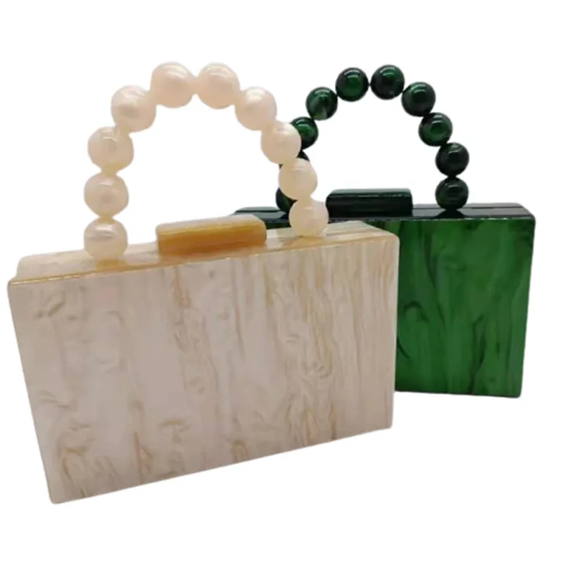 Pearl Green Nude Color Acrylic clutch Day Box Bags Women Eevneing Bead Handle On Top Party Beach Girl Lady Handbag Purse Wallet women evening bag