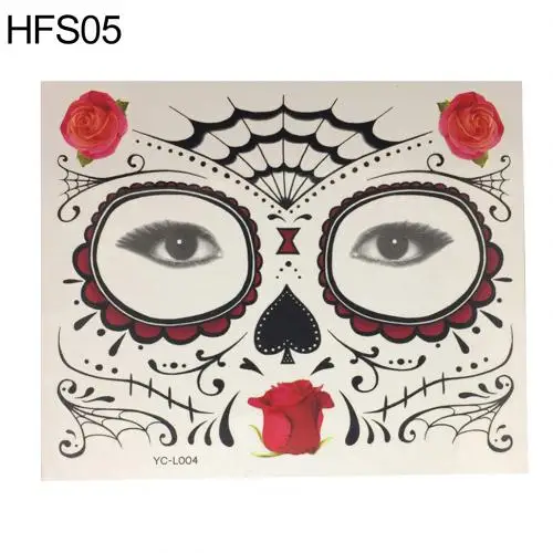 HFS05 New Halloween Fake Tattoo Face Sticker Masquerade Cosplay Body Art Makeup PropWaterproof Mask Sugar Skull Tattoo Beauty Sticker - Цвет: HFS05