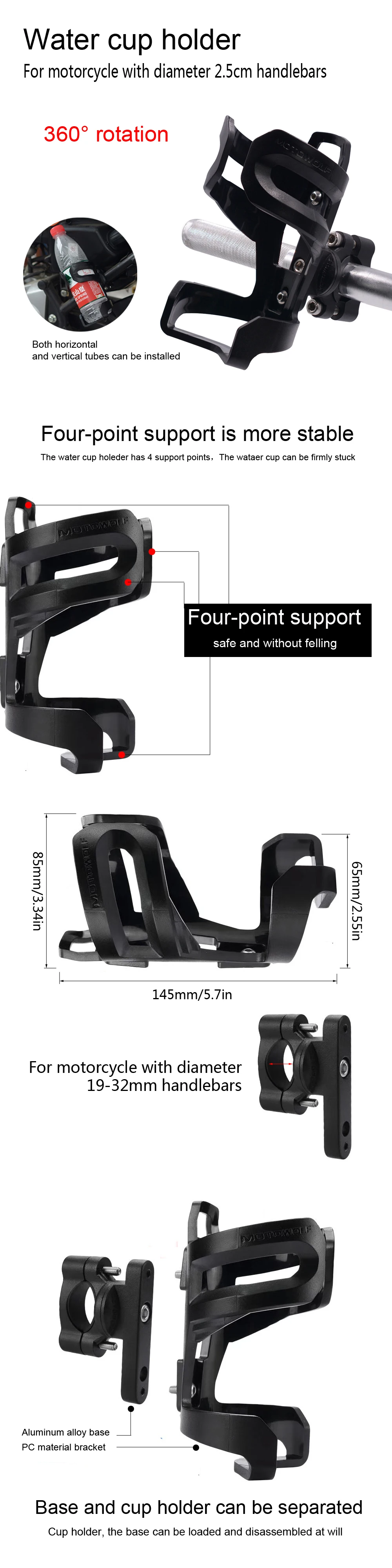 For BMW R1200GS ADV F800GS F700GS CRF1000L Africa Twin CRF1000 Motorcycle Beverage Water Bottle Drink Cup Holder 19MM-32mm Mount For BMW R1200GS ADV F800GS F700GS CRF1000L Africa Twin CRF1000 Motorcycle Beverage Water Bottle Drink Cup Holder 19MM-32mm Mount