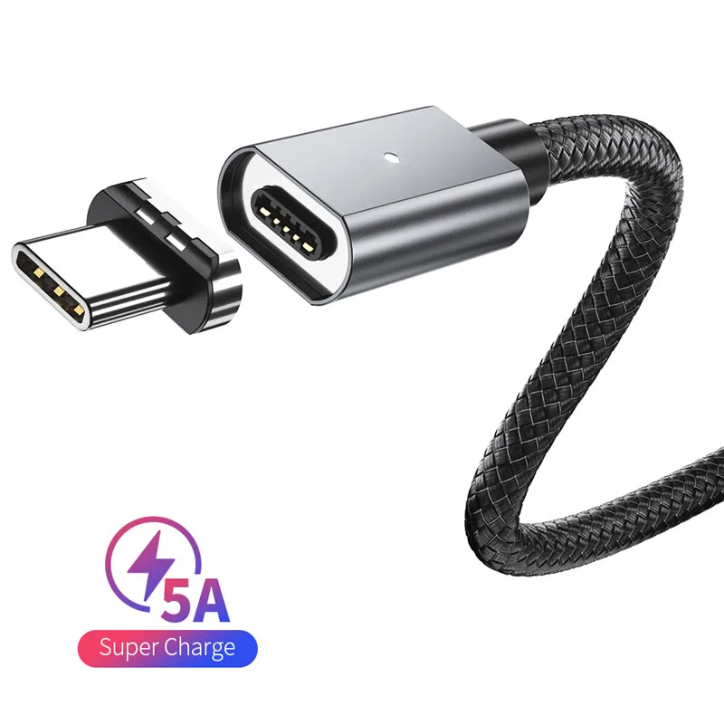 FPU 5A Магнитный кабель usb type C супер быстрая зарядка USB C магнитное зарядное устройство type-C зарядный шнур для мобильного телефона huawei Xiaomi провод - Цвет: Black For Type C