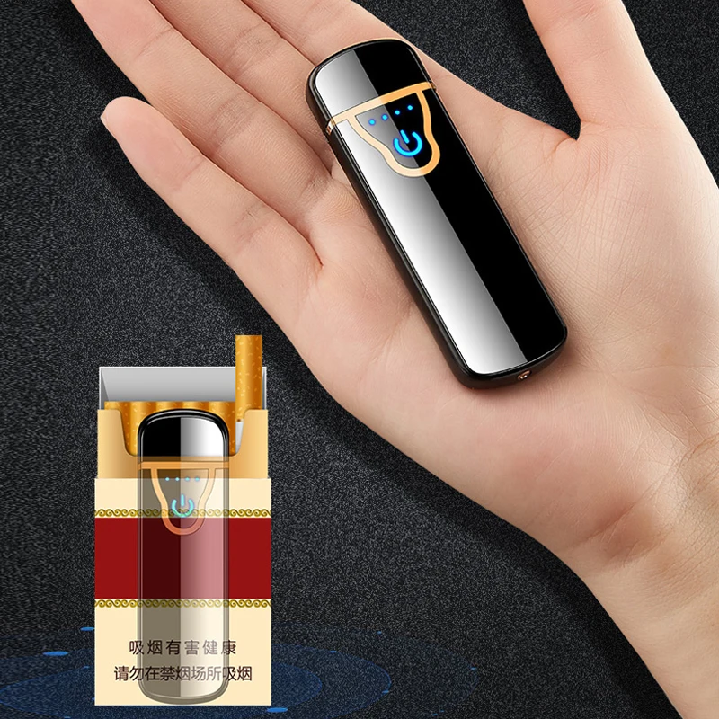 Высококачественный датчик отпечатков пальцев Зажигалка usb зарядка ветрозащитная Электронная зажигалка ультра-тонкие вольфрамовые аксессуары для курения