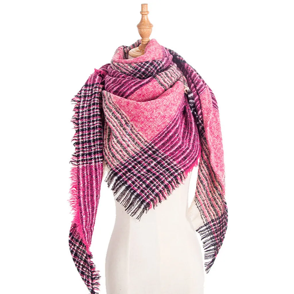 Новинка, осенне-зимний женский модный цветной длинный шарф, зимний теплый полосатый большой шарф, плотные шарфы#10 - Цвет: Розово-красный