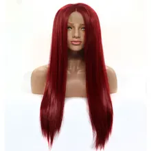 Bombshell винно-красный прямой 13*3 дюймов синтетический парик с кружевом спереди Термостойкое волокно волосы средняя часть натуральные волосы линия для женщин