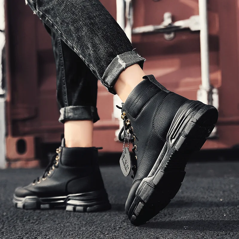 Men Boots Breathable Leather Mesh High Top Casual Boots Desert Work Shoes Mens SWAT Ankle Bootsdr5