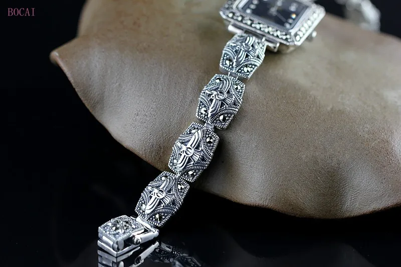 Серебро 925 стерлингового серебра S925 персонализированные красивые женские винтажные часы браслеты для женщин новые модные ювелирные изделия