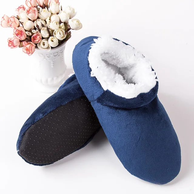 Lowest Price Online Winter house Slippers For Men Suede Plush Floor Slippers Lazy Shoes Home Slippers Big size 47 Male slippers blue