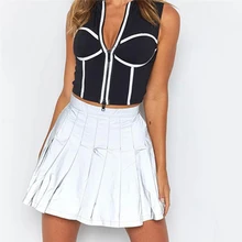 Новые модные женские туфли Высокая талия плиссированные юбки молния Светоотражающие юбка Женская Повседневная мини-юбка Вечеринка Летнее Детское платье