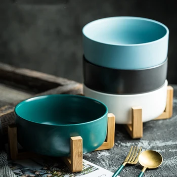 

MUZITY Ceramic Bowl Porcelain 7.5 inch Salad or Noodle Bowl with Bamboo Tray Tableware