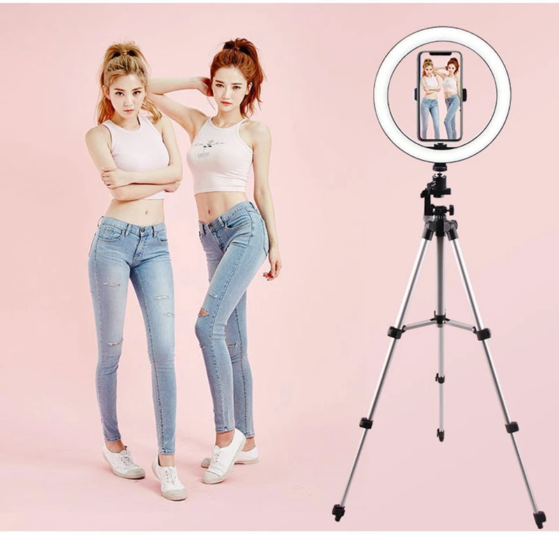 

Led Circular Photo Ring Lamp Round Makeup Camera Selfie Light Studio Lighting With Phone Holder Tripod Stand For Youtube Tiktok