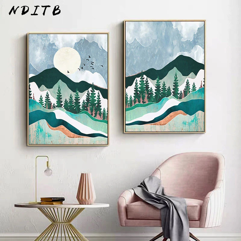 Mountain Sunset Modern Canvas Poster Prints Home Wall Art Decor Painting Picture 