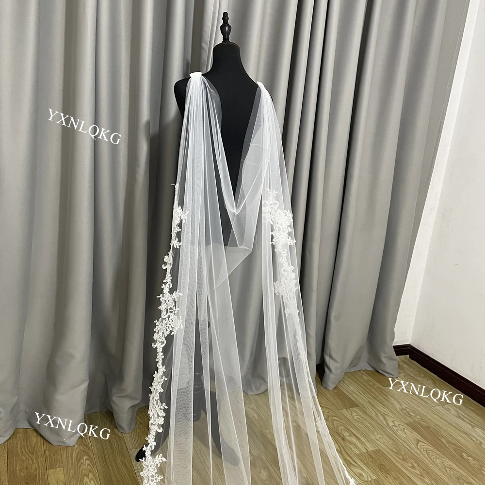 Real Photos 3Meters Lace Wedding Bolero Romantic Tulle White Ivory Bridal Capes with Clip Wedding Accessories