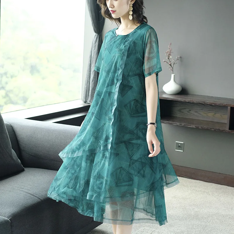 

2019 New Style Elegant Large Size WOMEN'S Dress Plus-sized 200 Mom Spring Summer Base Skirt