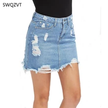 Летняя женская короткая мини-юбка, новая модная однотонная Повседневная джинсовая юбка с потертостями, женская одежда, облегающая юбка
