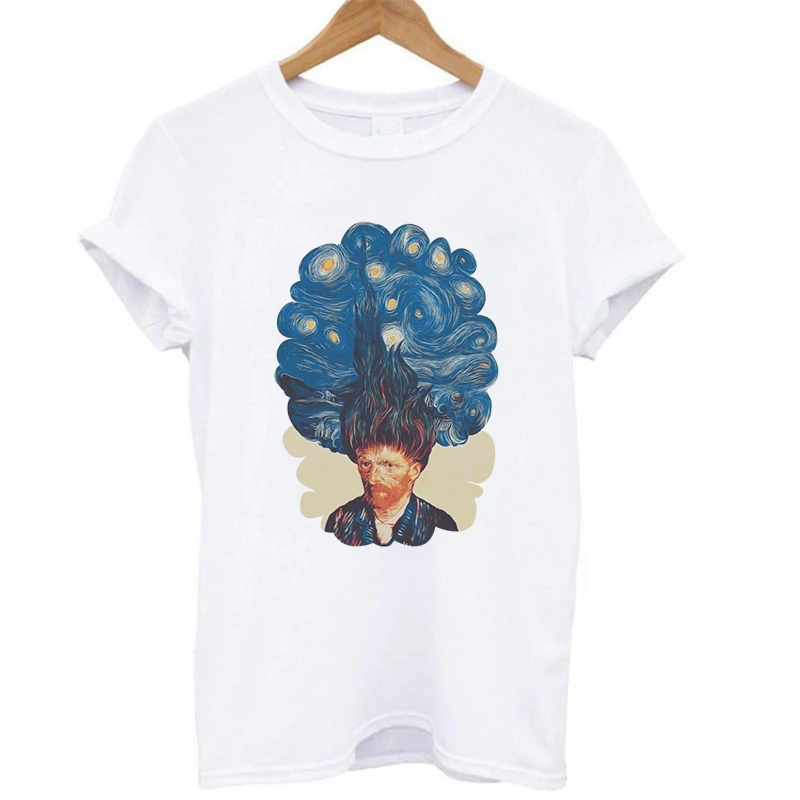 Женская Повседневная футболка с короткими рукавами с изображением маслом Ван Гога, звездная ночь, топы, летняя футболка - Цвет: WTQ0819