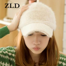 ZLD осень зима модные шапочки вязаная шапка кролик мех колпачок для крышки леди женские полями полосой Skullies женские шапки кепки Трампа
