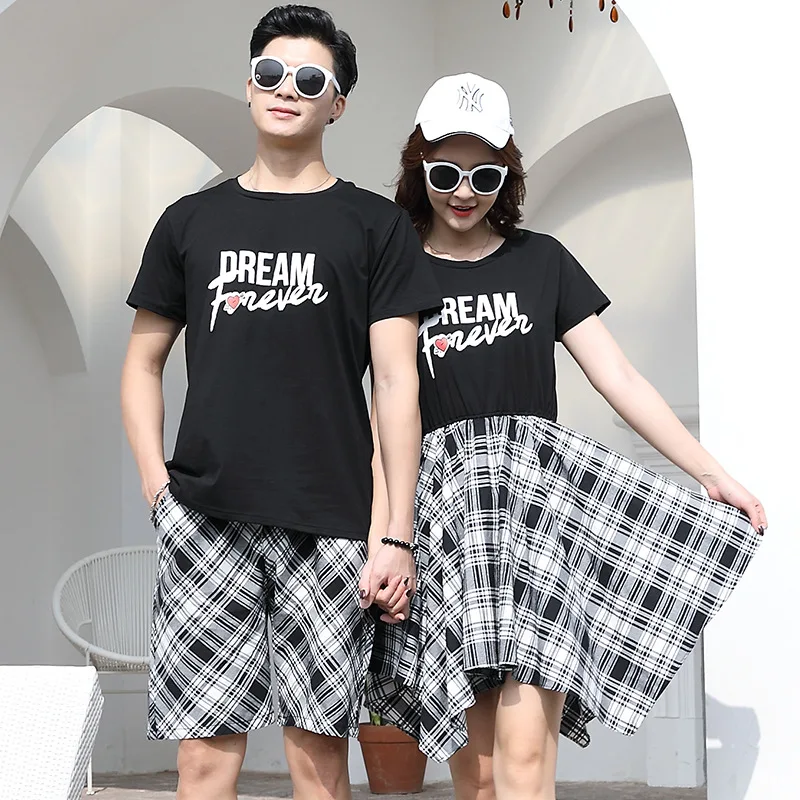 Korean couple clothing tshirts college fashion style pair lovers women summer beach dress family matching clothes outfit wear 13