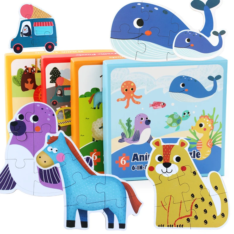 

Cartoon Kids Educational Toys Puzzle Game Six In One Forest Ocean Animal Traffic Children's Preschool Jigwaw Toys 3-6Y