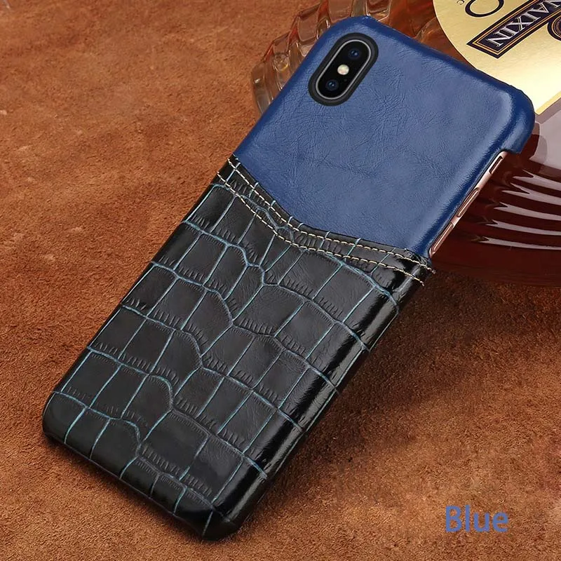 Blue Чехлы для телефонов для iPhone 7 8 Plus X Xs Max, чехол из воловьей кожи с воском, с отстрочкой для карт, задняя крышка для 6 6s 6p 7p 8 p, чехол - Цвет: Blue