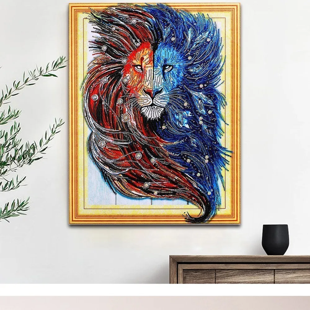 Алмазная картина HUACAN 5D DIY в форме животного, алмазная вышивка в форме льва, стразы, домашний декор, 40x50 см