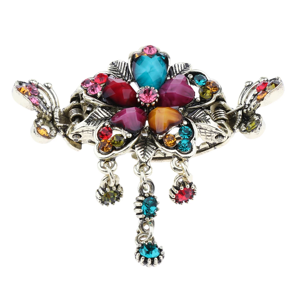 Metal Flower Rhinestone Hair Claw Clip Strong Holding Hair Clamps Grip Pins