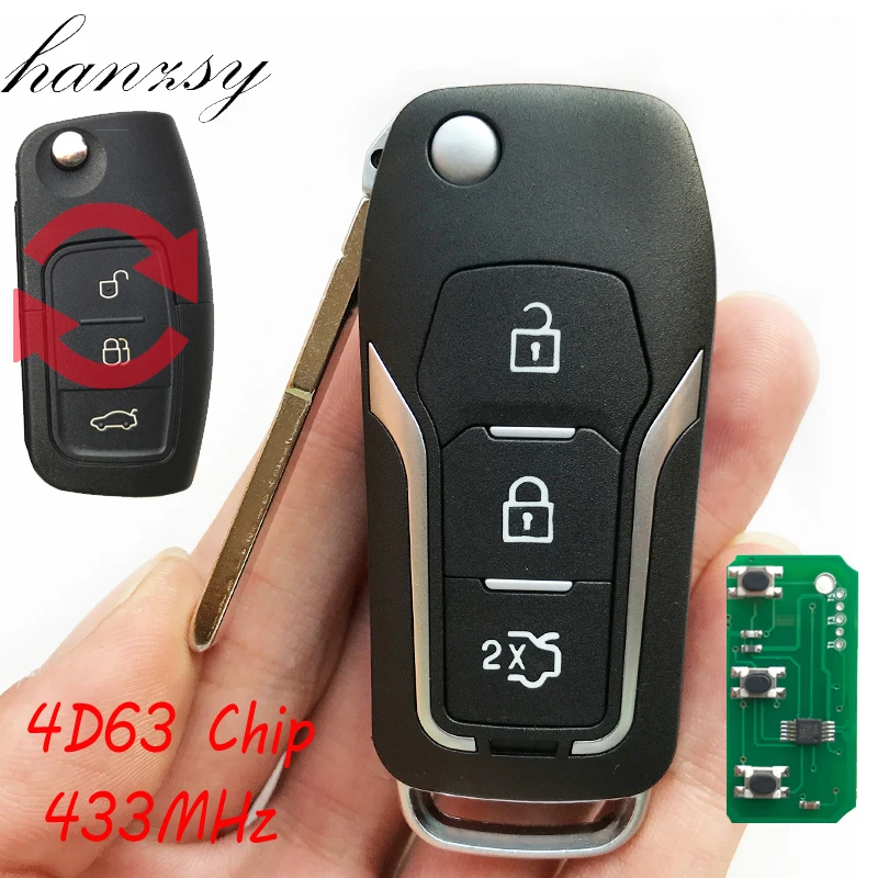 3 кнопки Авто Складной флип ключ для Ford Fusion Focus Mondeo Fiesta Galaxy ПОЛНЫЙ Автомобильный Дистанционный ключ 433 МГц 4D63 чип HU101 лезвие