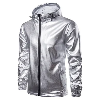 

Full Reflective Shiny Jacket Men Harajuku Windbreaker Jackets Hooded Hip-hop Streetwear Night Shiny Zipper Jacket Coats
