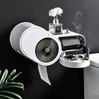 

1pc Toilet Paper Roll Dispenser Box Free Punching Wall Mounted Bathroom Waterproof Design Paper Tissue Holder Storage Organizer