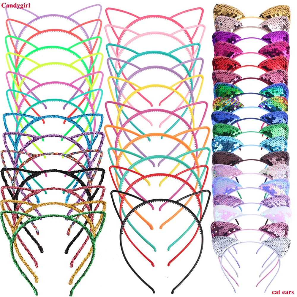 Candygirl Cat Ears Headbands For Kids Cute Crown Diamond Hair Bands For Girls Shiny Sequins Hairbands Gifts Hair Accessories candygirl 2 5cm dazzling flowers waves style hair bands cute children girl party festival hairband hair accessories diademas