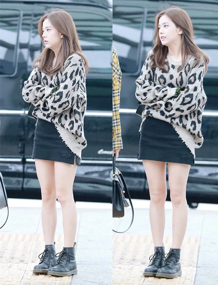 Kpop Черный Розовый jisoo осенний модный Леопардовый Теплый вязаный свитер женский корейский уличная одежда повседневные женские свитера с круглым вырезом