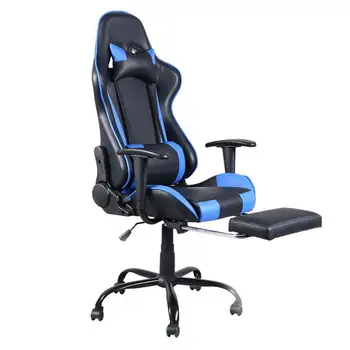 

High Back Swivel Chair Racing Gaming Chair Office Chair with Footrest Tier Black & Blue，ship from US drop shipping