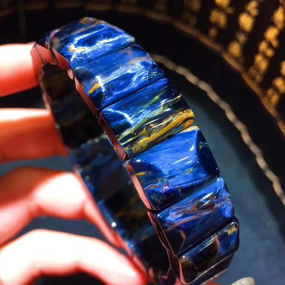 

Natural Blue Namibia Pietersite Rectangle Bracelet Gemstone Beads 14x10mm Women Men Stretch Crystal AAAAA Certificate