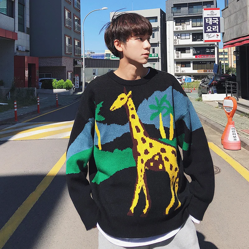 UYUK2019 Autumn And Winter New Casual Loose Fashion Trend College Wind Round Neck Cartoon Men's Sweater Clothes Men Hombre UYUK2019 Autumn And Winter New Casual Loose Fashion Trend College Wind Round Neck Cartoon Men's Sweater Clothes Men Hombre