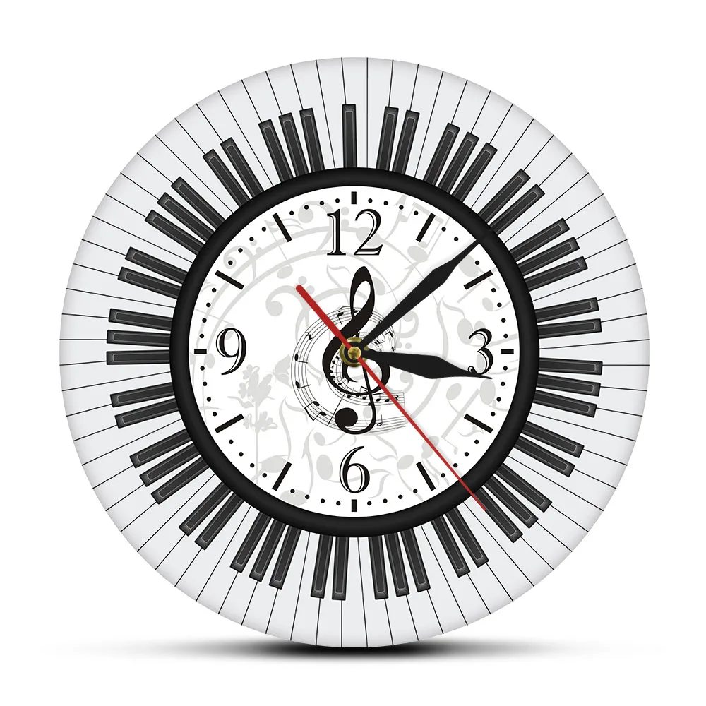 Preise Klavier Tastatur Violinschlüssel Wand Kunst Moderne Wanduhr Musical Notes Schwarz und Weiß Wand Uhr Musik Studio Decor Pianist geschenk
