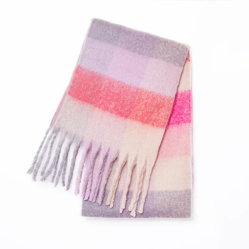 OMEA одеяло шарф Цвет сочетающийся плед Зимний шарф женский кашемировый шарф Пашмина роскошный бренд> 175 см щеткой шерсть пончо - Цвет: pink