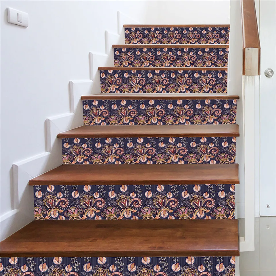 Flower Vine Pattern Stairs Stickers Self adhesive Removable PVC