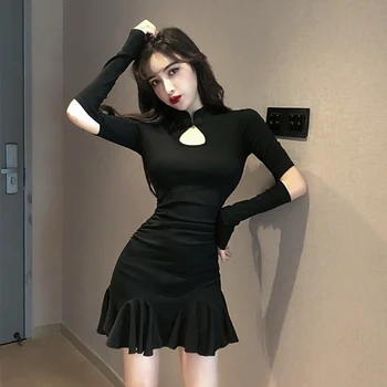 

2020 chinese dress cheongsam dress for women short qipao dress sexy hollow out lady female banquet nightclub qipao dance dress
