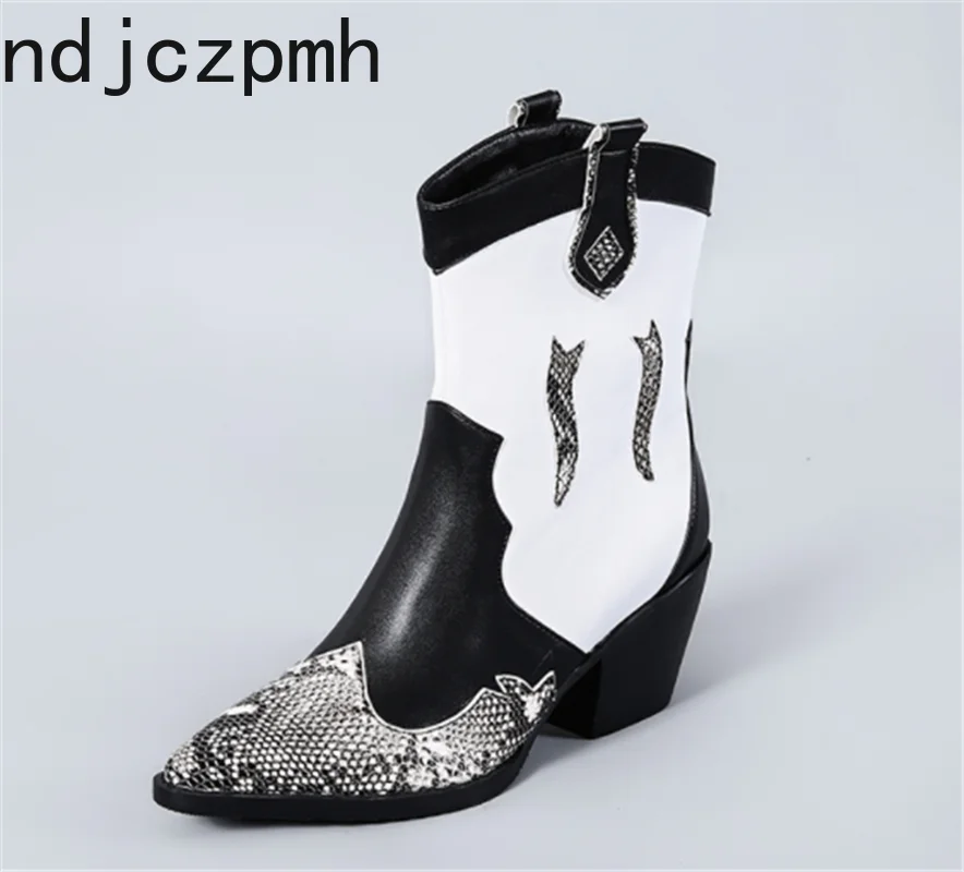 

Women's Boots The New winter fashion Color matching Pointed mid heel Martin Women's shoes plus size 33-45 Heel Height 7cm