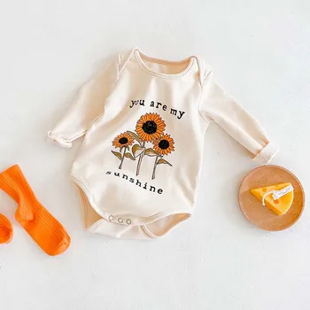 

Toddlers Bodysuit Baby Boys Girls Sunflower Letters Printed Bodysuit Autumn Casual Infant Long Sleeved O-neck Jumpsuit Clothing