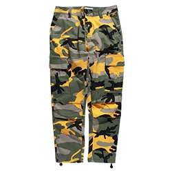 Yellow Модные трендовые мужские повседневные брюки свободные прямые многокарманные брюки карго на молнии многоцветные камуфляжные хлопковые мужские брюки - Цвет: Yellow