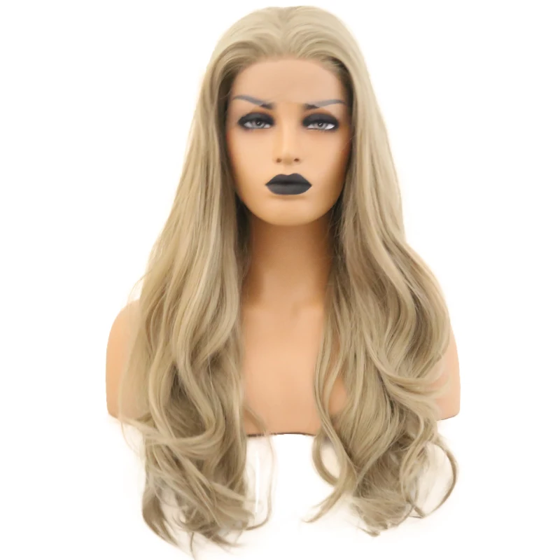 

RONGDUOYI Long Wavy Hair Blonde Color Synthetic Lace Front Wigs Glueless Natural Hairline Body Wave Lace Wigs for Black Women