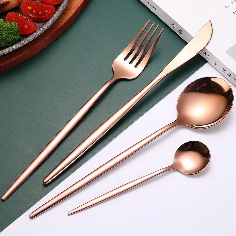 Домашняя посуда золотые столовые приборы вилки столовый набор из нержавеющей
