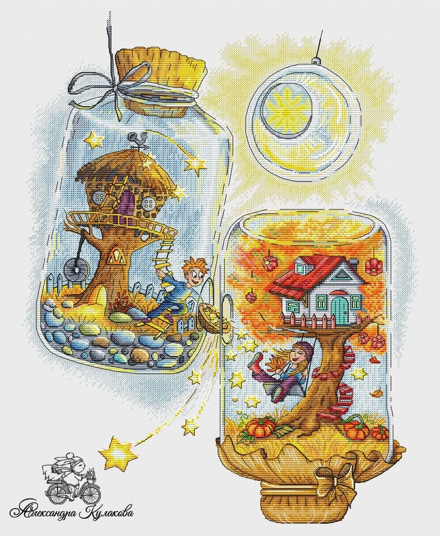 

Rabbit and fox with love cross stitch kit Animal cotton thread Love lock canvas stitching embroidery Give you all the stars.