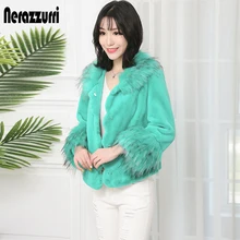 Nerazzurri/осенне-зимняя теплая Женская куртка из искусственного меха, короткое пальто из искусственного меха больших размеров с меховым воротником из лисьего меха, меховая куртка 5xl 6xl шуба из искусственного меха