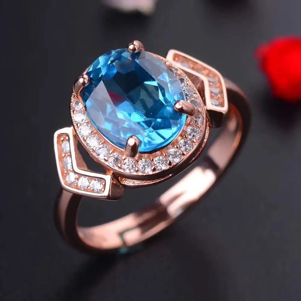 Изысканное женское серебряное кольцо с голубым топазом, натуральный камень, серебро 925 пробы, хороший цвет, подарок на день рождения, Овальный подарок на год