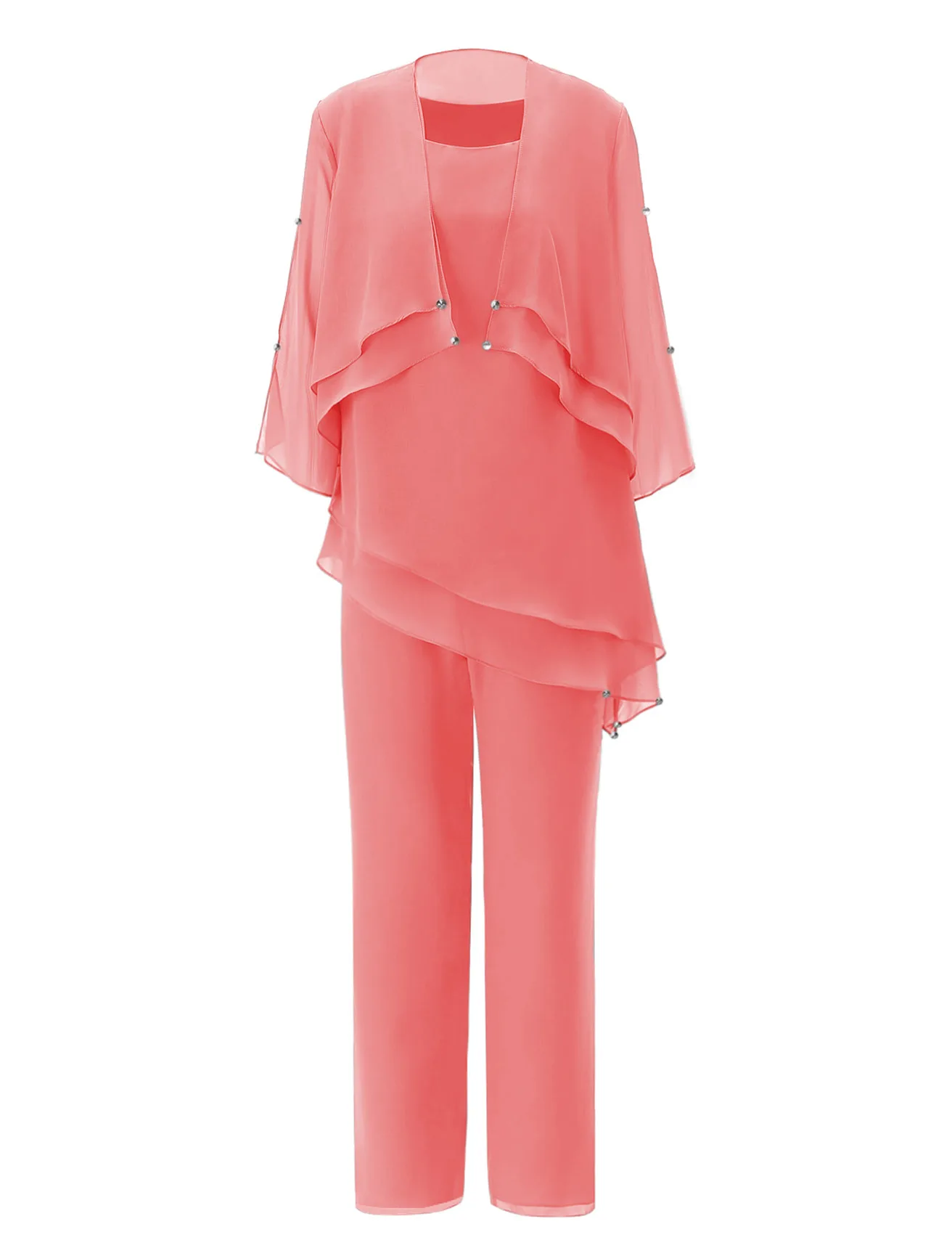 Coral SOLOVEDRESS темно-синего цвета, женское асимметричное шифоновое платье брюки для матери невесты, костюмы, наряд с шортами, куртка из 3 предметов, SL-M11 - Цвет: Coral