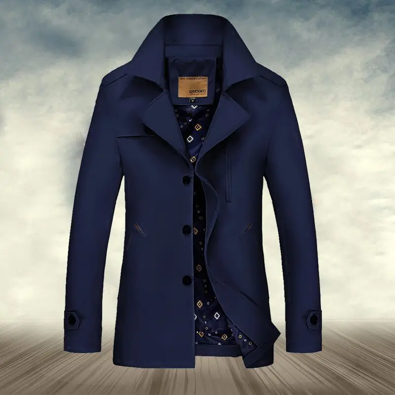 Dark Blue AKSR осенние классические мужские ветровки длинные мужские куртки и пальто Тренч мужское длинное пальто Casaco Longo мужские куртки - Цвет: Dark Blue