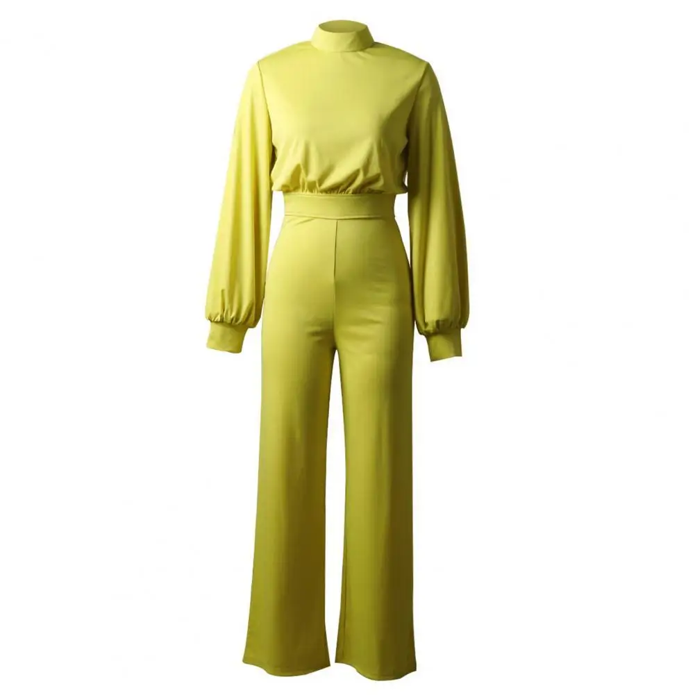 

Autumn Stylish Turtleneck Lantern Sleeve Jumpsuit Temperament Women Overalls Buttons for Wedding