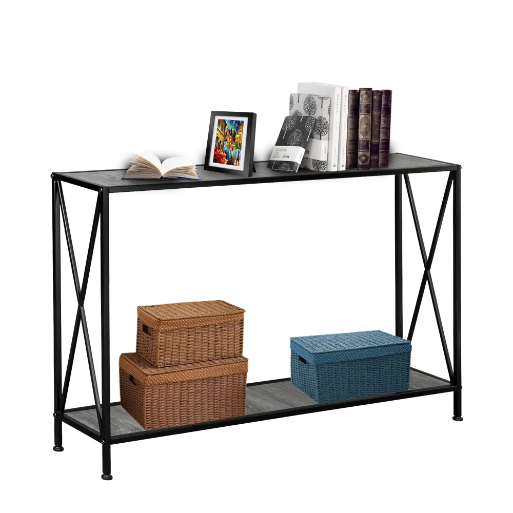 

2 Layers Desk Black Wrought Iron Base 2 Layers Forked Console Table Side Table Night Table Grey MDF Countertop