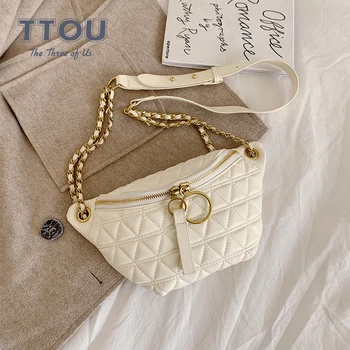 

Fashion Women'S Fanny Pack 2020 Solid Leather Crossbody Bag Female High Quality Packs Chain Strap Belt Bags Bolsa Feminina