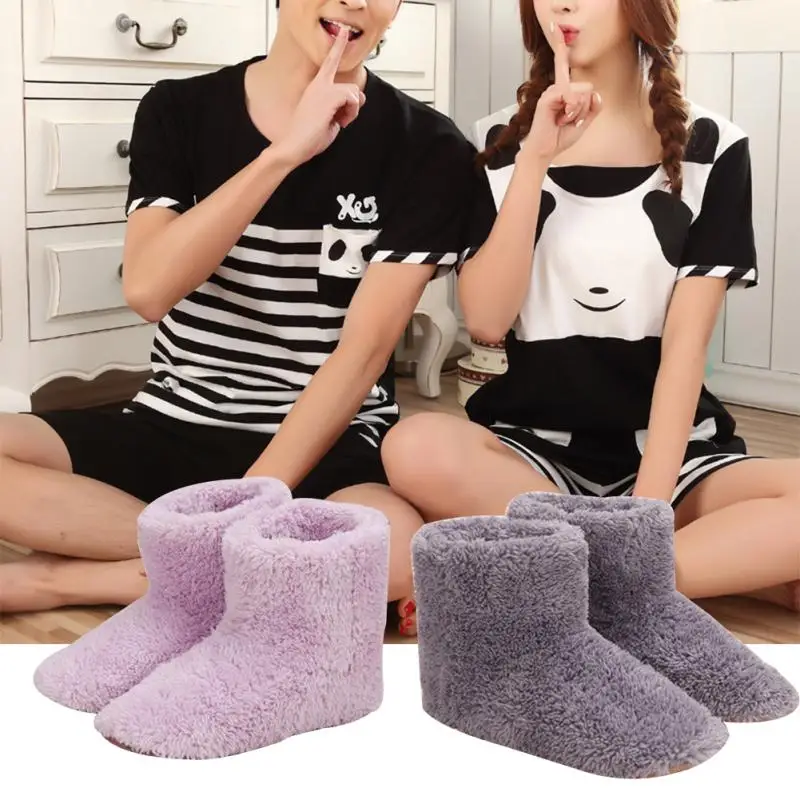 

Men Women USB Charger Electric Heating Boot Power Saving Foot Warmer Plush Interface Hiding Washable Winter Warm Shoes